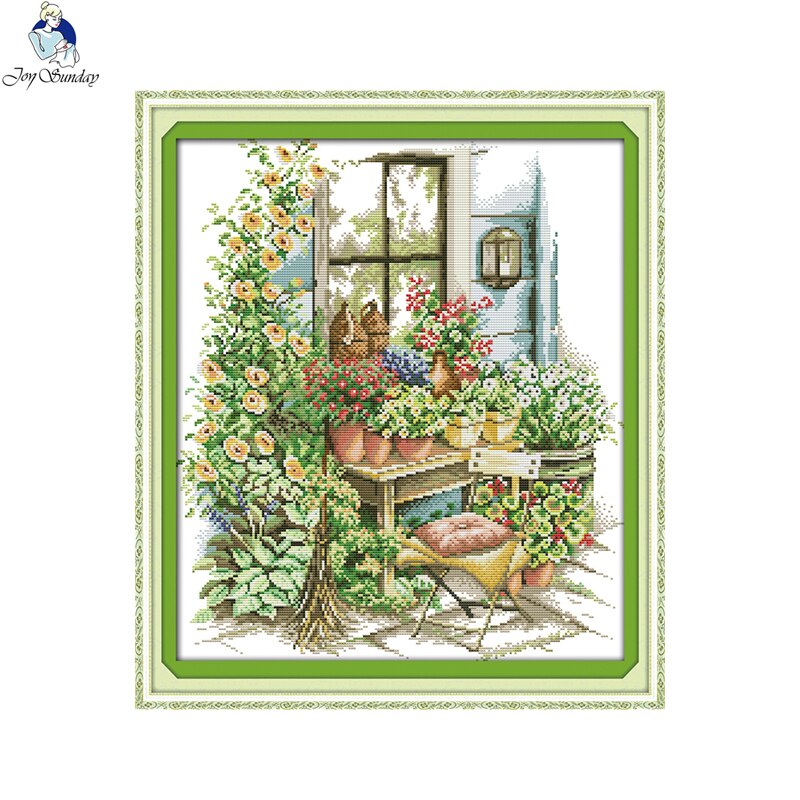 Glädje söndag grön homestead broderi korsstygn kit räknade tryckt duk 14ct 11ct gör-det-själv handgjort handarbete