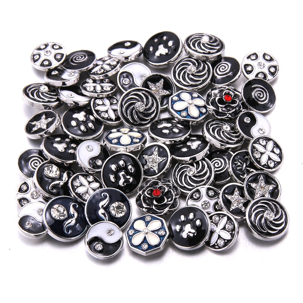 Lot de 10 boutons à pression en métal pour Bracelet, Style, mélange de bijoux, 12mm, strass fleur, Mini boutons pression pour Bracelet