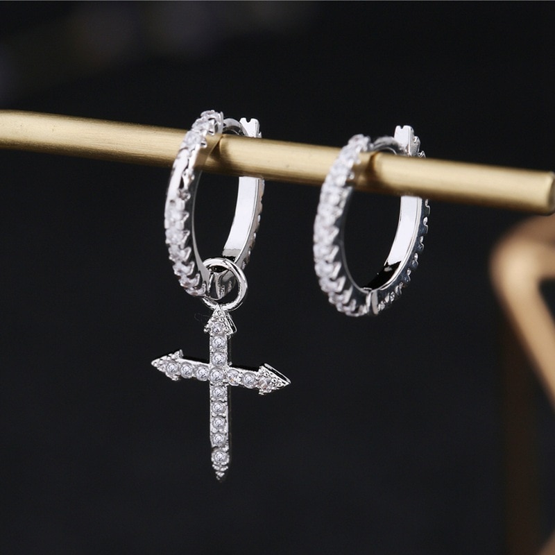 Sipengjel Prachtige Kruis Asymmetrie Oorbellen Zilver Kleur Dangle Oorringen Voor Vrouwen Man Sieraden Trend