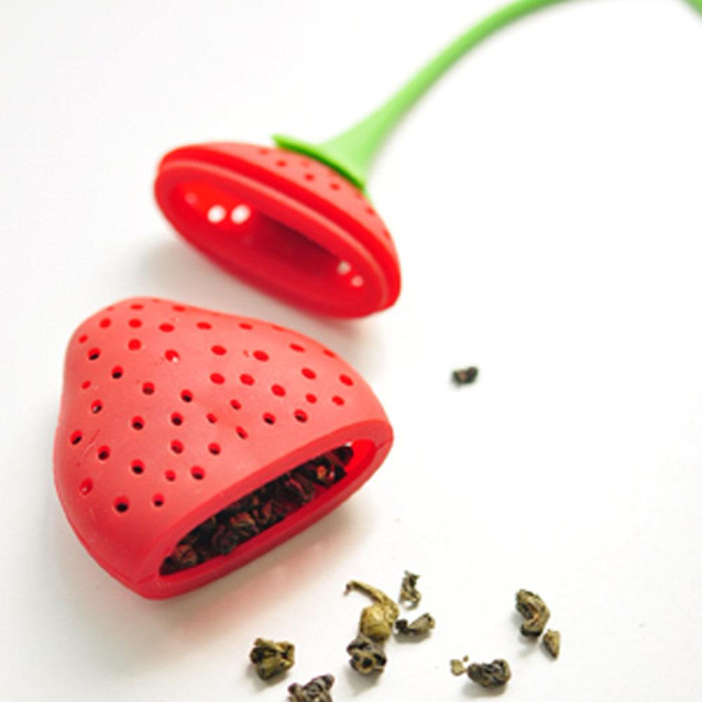 1 Pcs Red Strawberry Shaped Tea Infuser Reusable Food Safe Silicone Tea Leaf Bag Holder Tea Coffee Herbal Punch Filter Diffuser