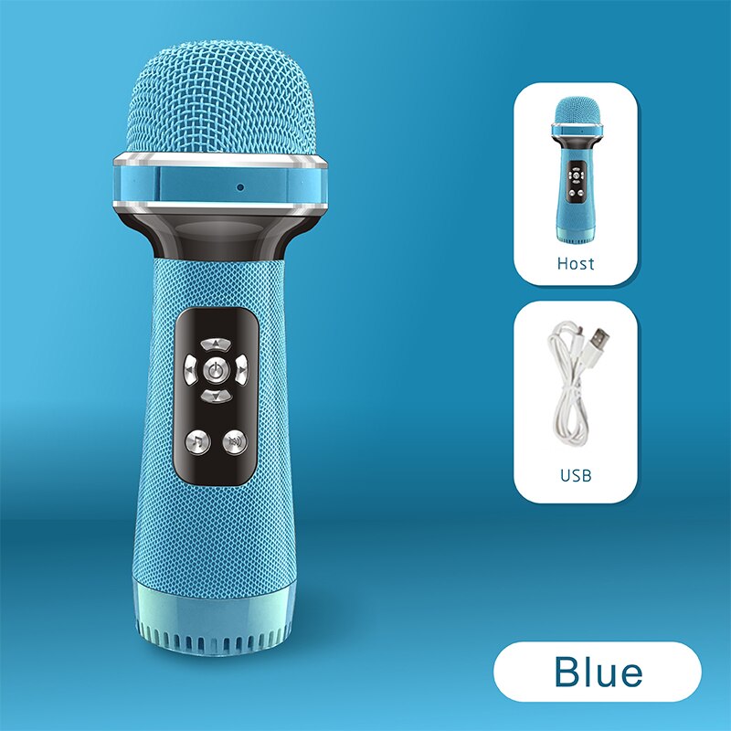 KINGLUCKY-Micrófono de Karaoke LY198, accesorio de mano, Bluetooth, inalámbrico, para niños, de navidad: Azul