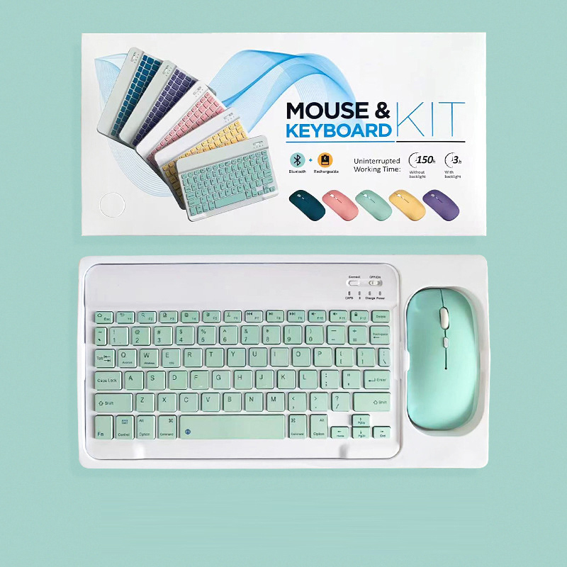 Teclado español coreano para tableta y teléfono, teclado recargable, juego de ratón para iPad, Xiaomi, Samsung, teclado inalámbrico para iPhone: green set