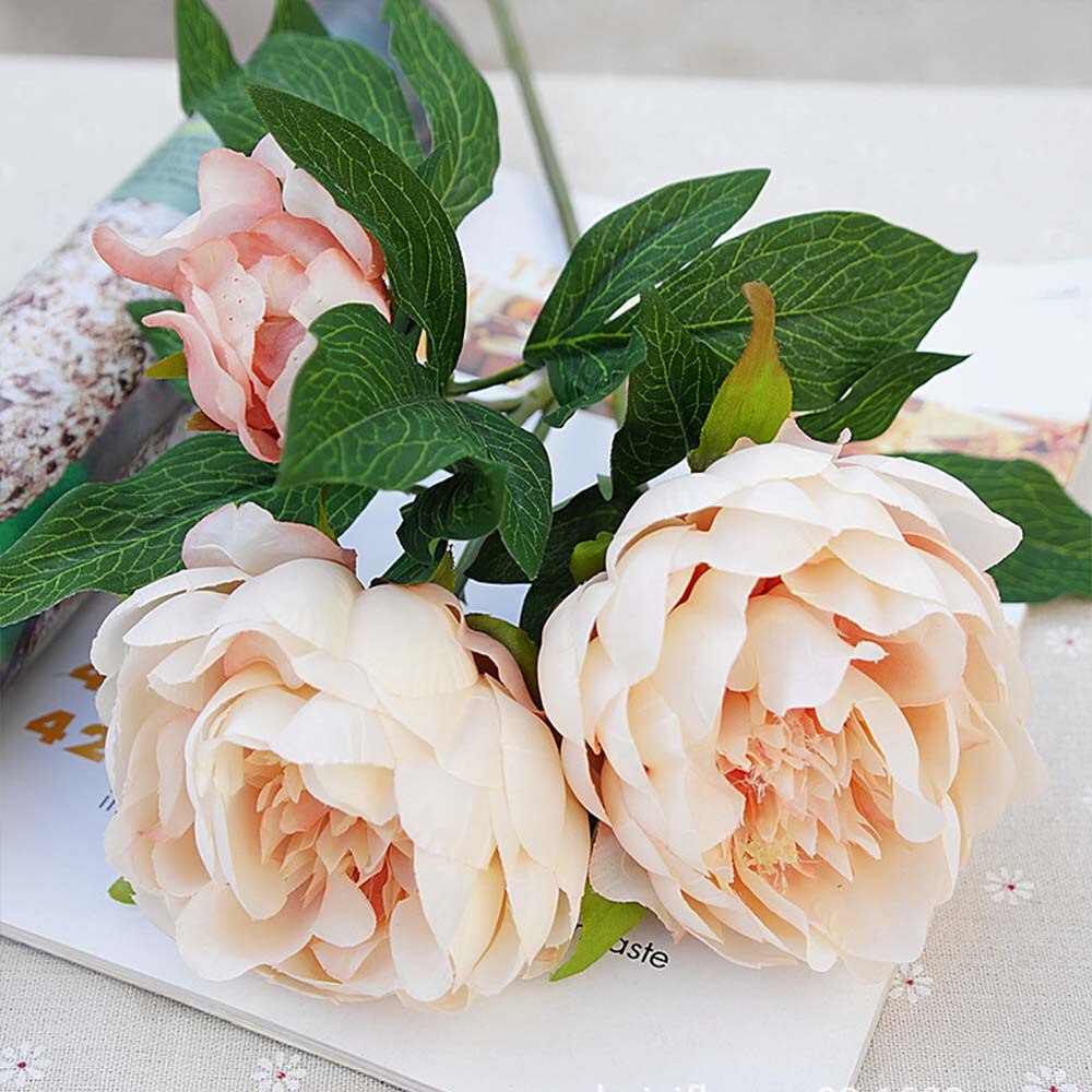 3 têtes/1 bundle pas cher pivoine bouquet Vase arrangement de fleurs décor à la maison décoration de mariage fleurs artificielles pour scrapbooking: 5