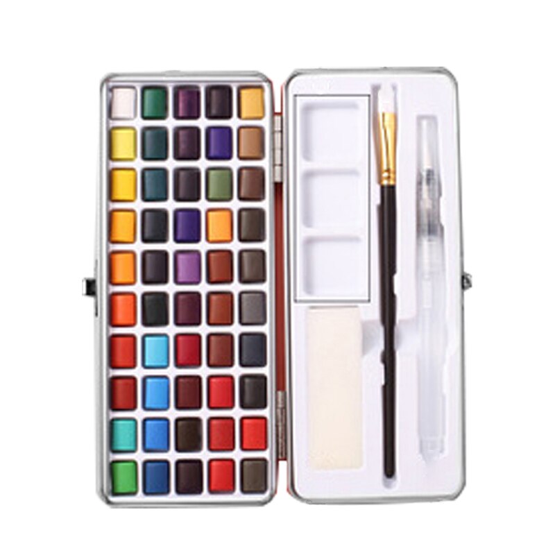 50/72/90 Kleur Solide Aquarel Set Draagbare Metalen Doos Basic Neone Glitter Parel Aquarel Verf Voor Tekenen art Verf Levert