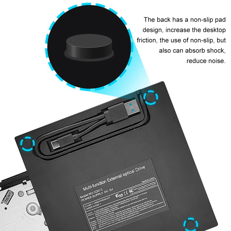 Gravador de dvd/cd externo usb 3.0 tipo -c 7- em -1 , unidade óptica móvel multifuncional, plug and play para todos os computadores.