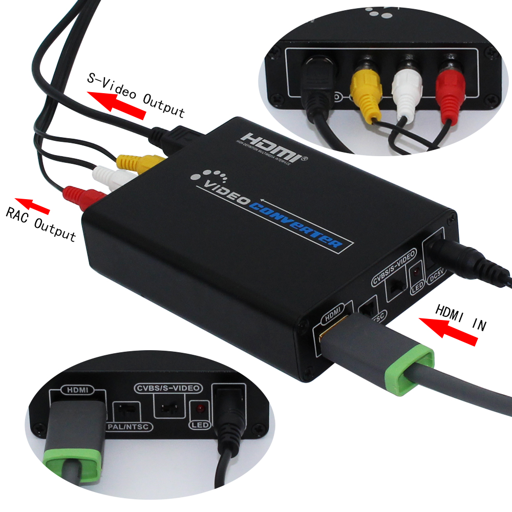 HDMI to AV S-Video CVBS Video Converter HDMI to SVIDEO+S VIDEO Switcher Adaptor HD 3RCA PAL/NTSC Switch for TV PC Blue-Ray DVD