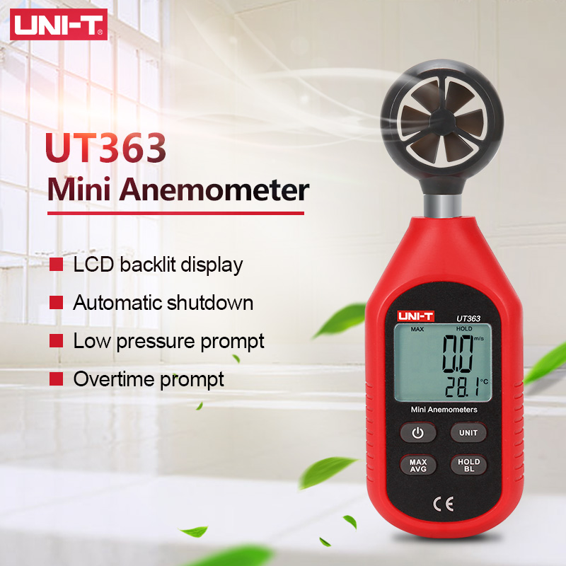 Handheld Digital Wind Speed Meter Thermometer Anemometer Air Flow Monitor Average, Data Retention LCD Dual Display UNI-T