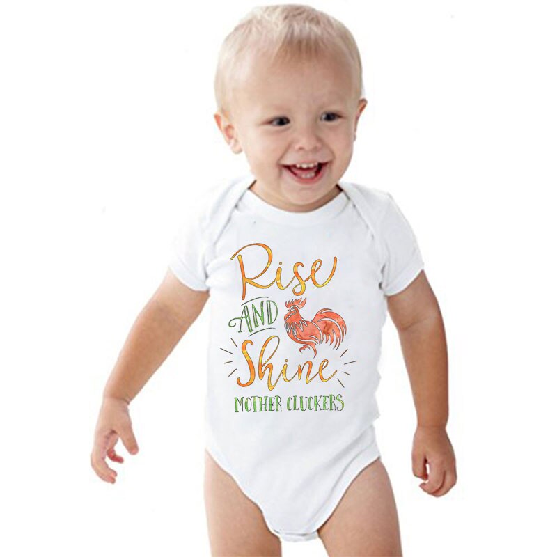 DERMSPE Newborn Baby Boy Girl Short Sleeve Letter Print Rise And Shine Mother Cluckers Cotton Romper Outfits Summer Baby Clothes