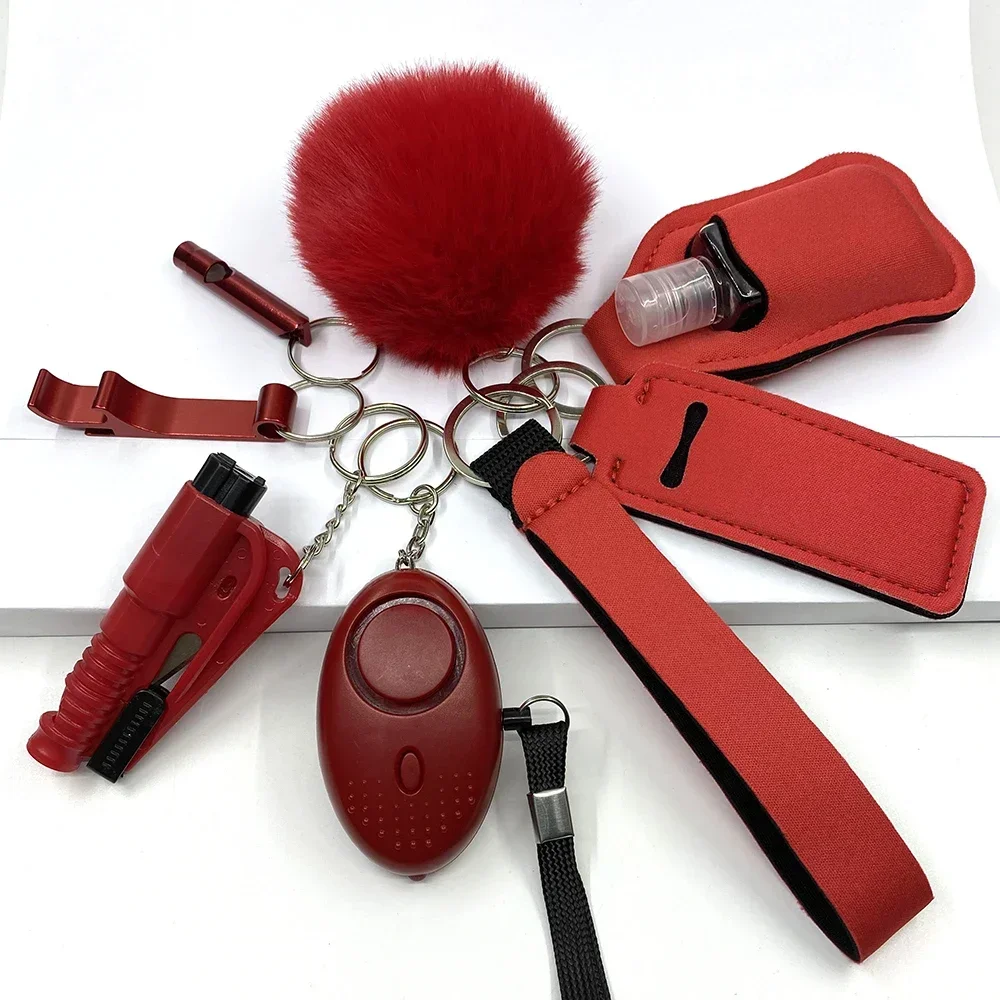 Veiligheidssleutelhanger Volledige set Zelfverdedigingssleutelhanger Set met persoonlijke alarmaccessoires voor vrouwen en meisjes: GRIJS