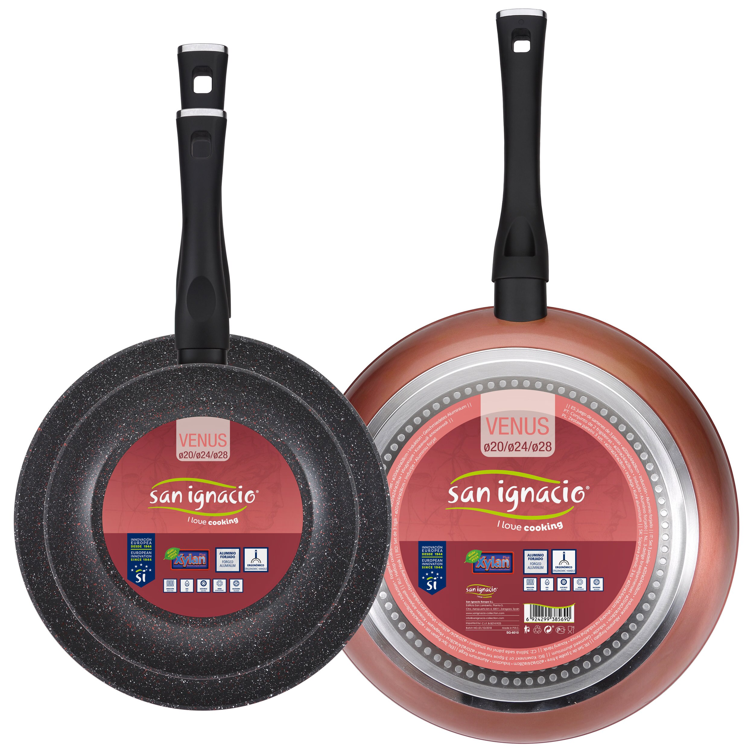 San Ignacio Set Van Pannen (20,24,28Cm) Smeedijzeren Aluminium Geschikt Voor Alle Soorten Venus Collectie