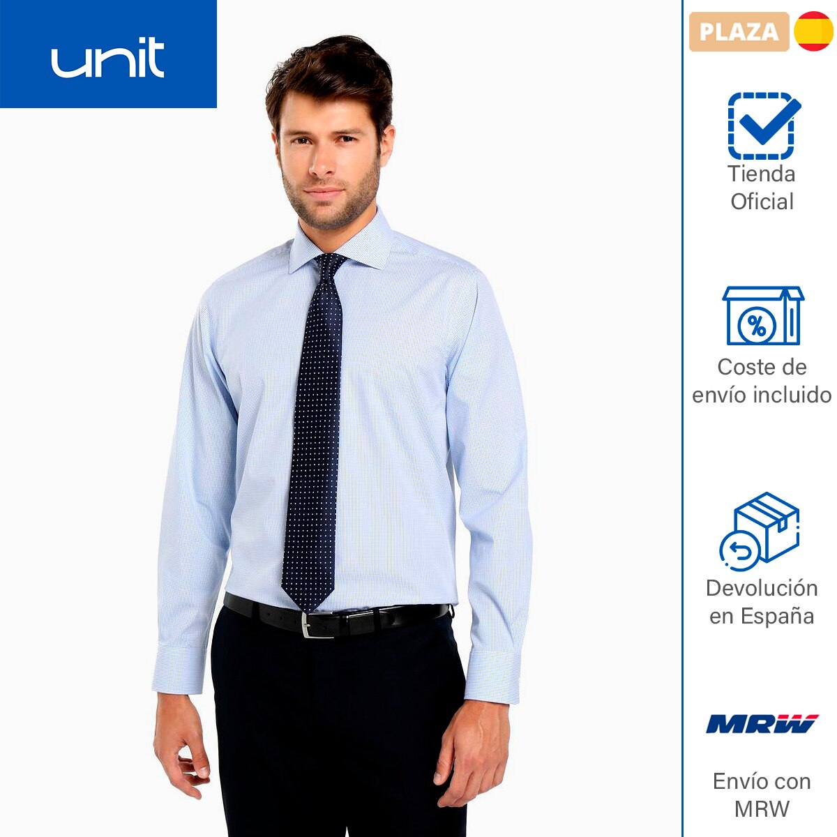 Unit - Camisa de algodón para hombre regular fit. Ropa de vestir para caballero de