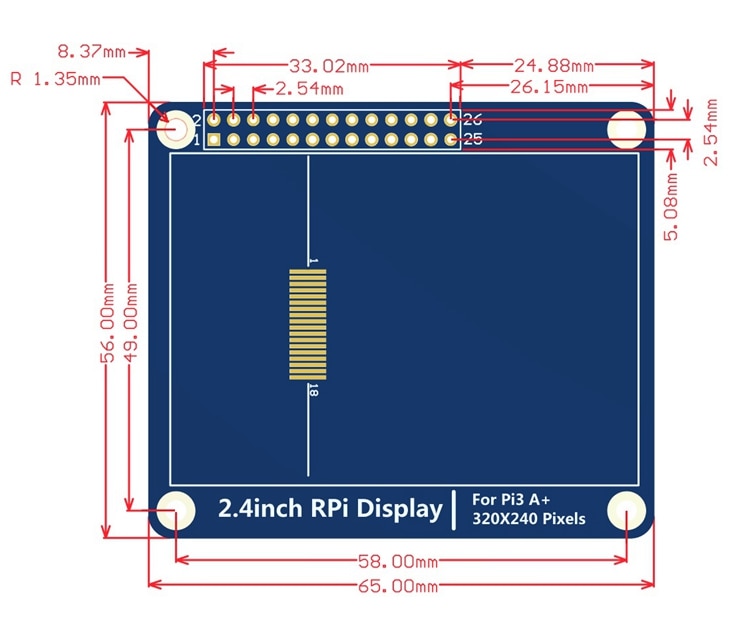 2.4 inch raspberry pie color screen TFT LCD compatible with raspberry PI 3A + / 3B+