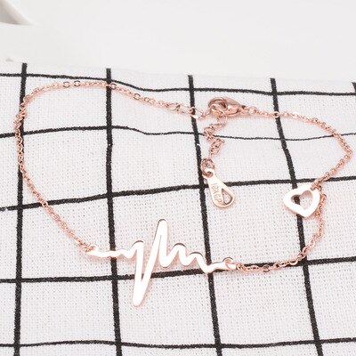 Rose gold color heartbeat graphics ankle bracelet leg chain, chic stainless steel anklets for women tobilleras foot jewelry