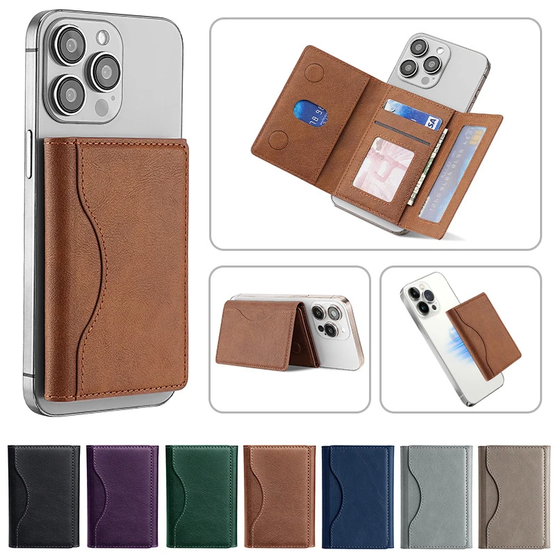 Trifold Magnetic Phone Wallet PU Leather Card Bag Magsafe Card Holder Wallet dla Apple IPhone 16 15 12 13 14 Pro Max Plus Mini
