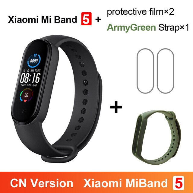 Xiaomi Mi Band 5 Smart Uhr AMOLED Miband 5 Smartband Fitness Traker Bluetooth Sport Wasserdicht Armband APP Globale Version: CN ArmyGreen N 2Flim