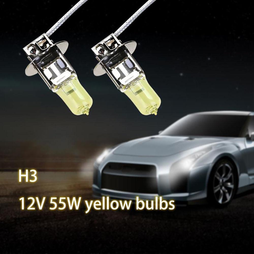 2 stk  h3 12v 55w 3000k super lyse gule billyskaster pære pære pærer autolys hode lyskilde biler tåke la  e4 d 3