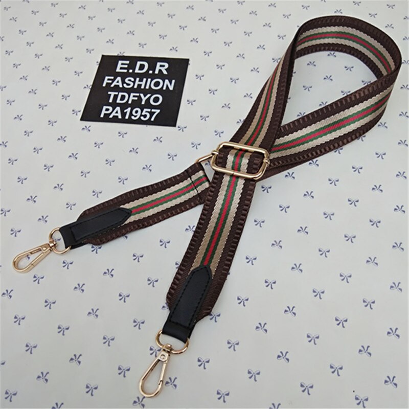 3.8cm woman bag Shoulder strap accessories vintage style stripe adjustable bag strap handle for cross body bag belt: Dark Brown