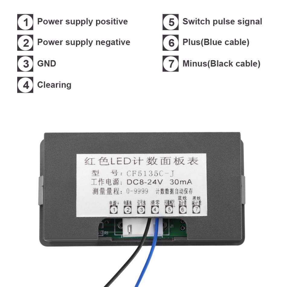DC LED Digital Counter Display 4 Digit Tally Counter 0-9999 Up/Down Plus/Minus Panel Counter Meter with Cable