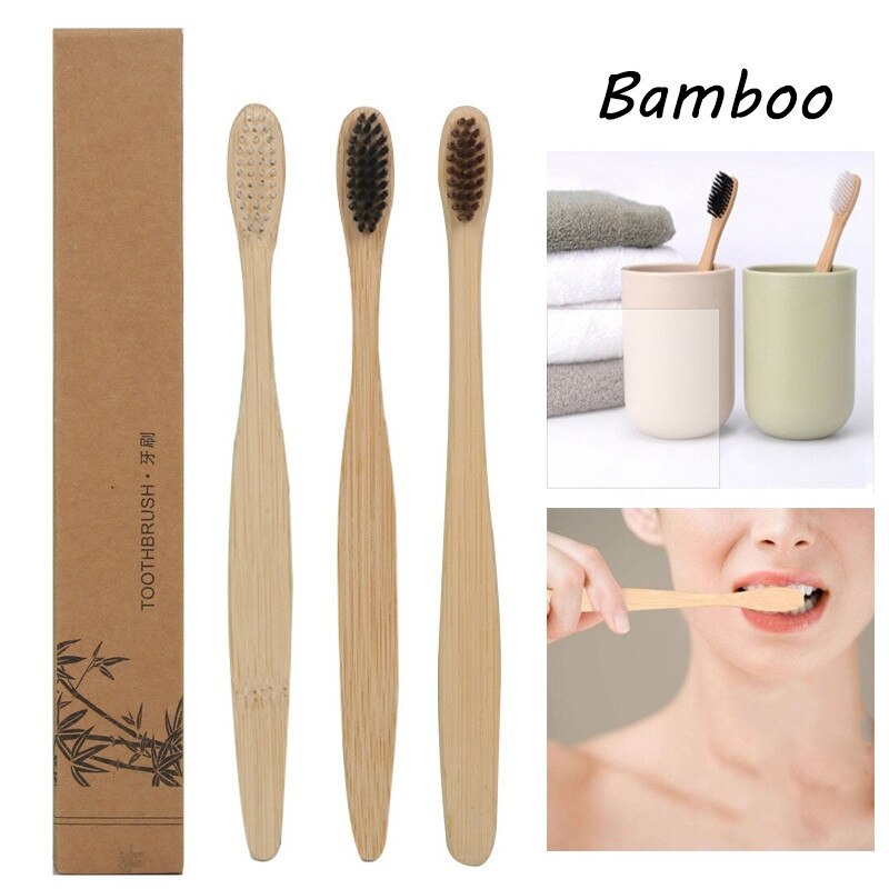 1 st naturlig bambu tandborste blekande mjukt hår miljövänlig trätandborste bärbar tandborste munrengöringsverktyg