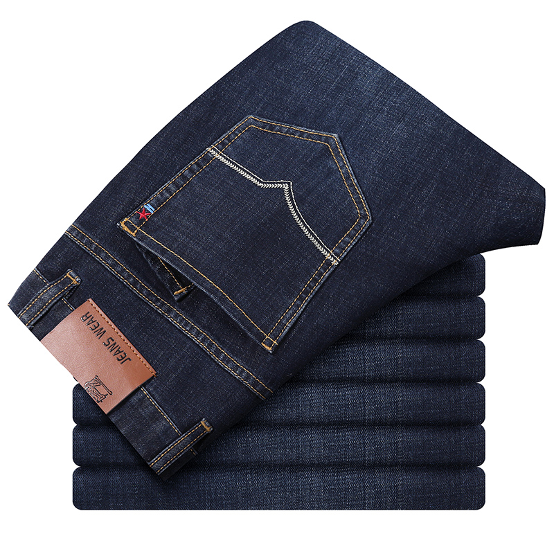 Plus størrelse 42 44 46 vinter menn rett jeans virksomhet klassisk stil denim tøye ut bukser mannlig merke bukser: 34