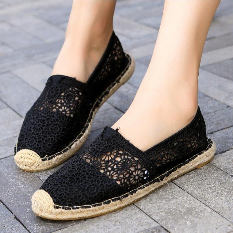 Zomer selling nationale wind gras kant hollow visser platte schoenen maat (35-40) een pedaal lui casual damesschoenen