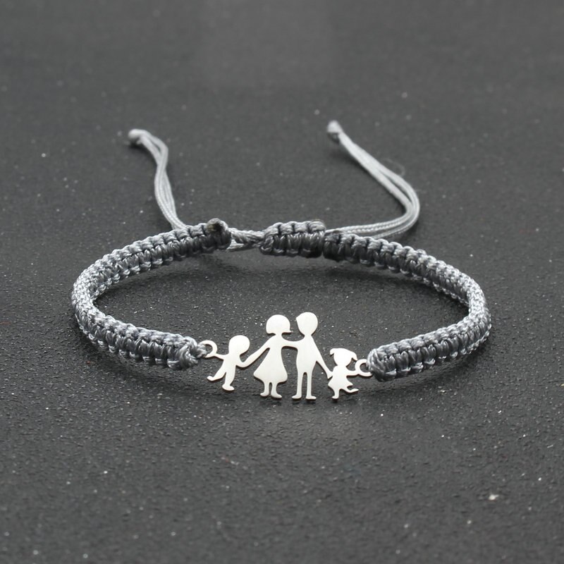 Lucky czerwony sznurek bransoletki dla rodziny tata mama córka syn pleciony ze stali nierdzewnej regulowany urok bransoletka kobiety mężczyźni biżuteria: Grey
