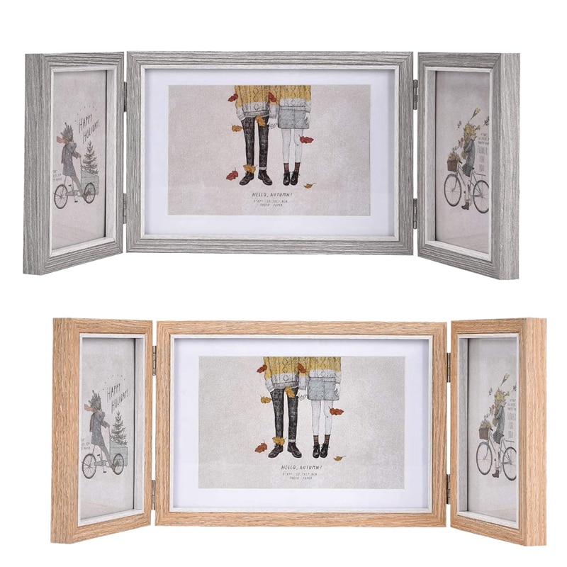 Rustic Picture Frames Triple Hinged Picture Frame Display 4X6 and 5X7 Pictures for Desktop or Tabletop 1 Pack