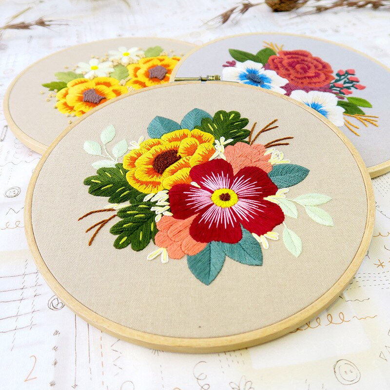 Broderi blomster materiale pakke gør det selv broderi kit til begyndere bambus bøjle håndlavet korssting syudstyr broderie