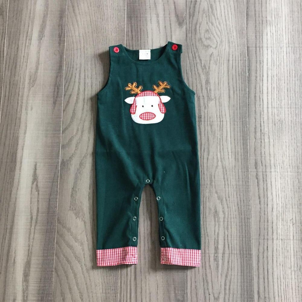 GirlyMax Winter Baby Boys/Girls Christmas Deer Embroidered Green Romper Infant Toddler Cotton Sleeveless Clothes