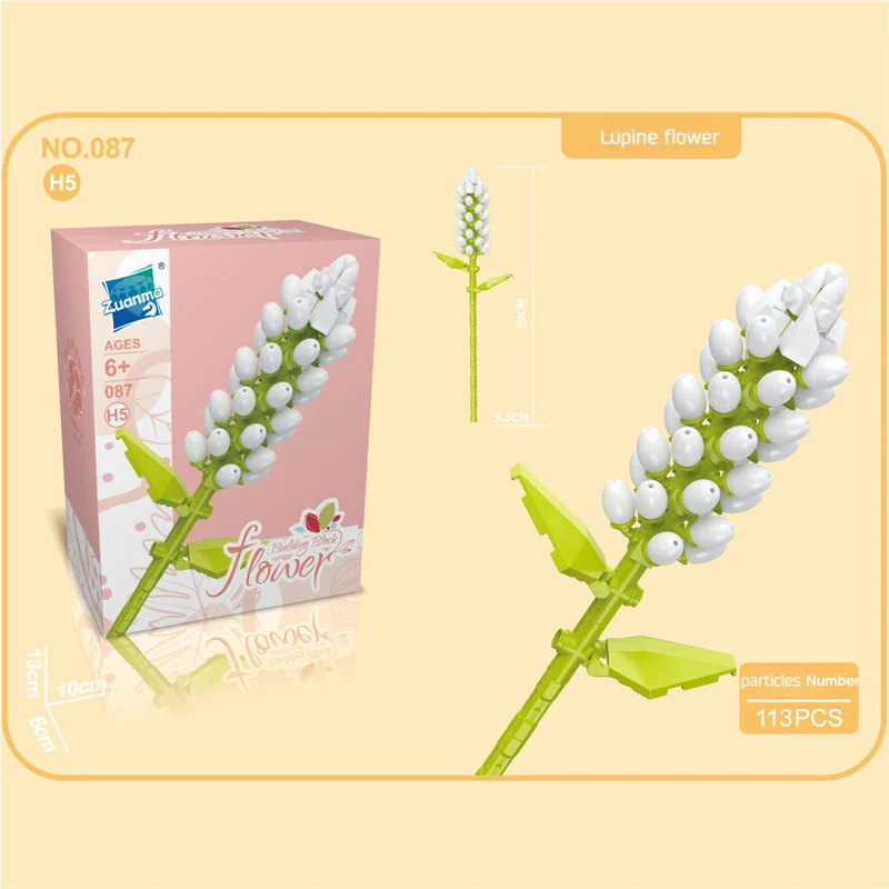 13 stili di fiori blocchi di costruzione rosa blocco di costruzione di San Valentino lavanda pesca giglio della valle tulipano mattoni ornamento per la casa fai da te: nero