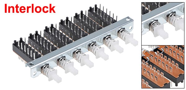1Pc Interlock/Latching Push Button Switch Piano Type 6/12/18/24Pin 1/2/3/4/5/6/7/8 Row Straight Through Hole Straight Key Switch: Yellow
