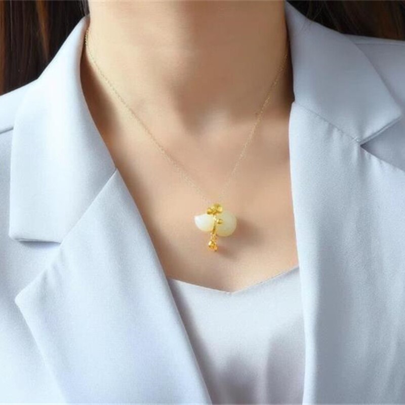 Trendy Zilver 925 Hals Ketting Voor Vrouwen Sieraden Gold Choker Bijou Lucky Jade Kalebas Hanger Ketting Vrouwelijke Party Accessoires