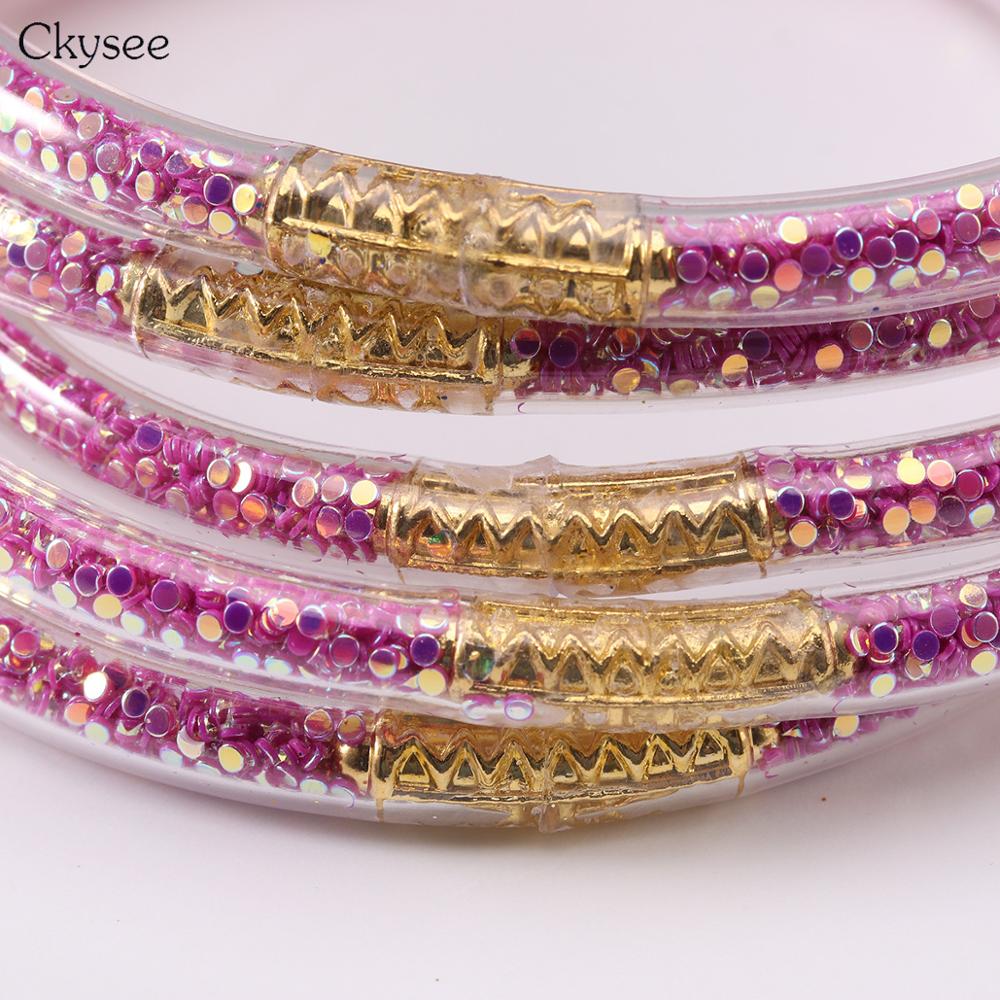 5pc/lot Glitter Silicone Bracelet Set Jelly Bow Circle Big Multi-layer Bracelet Bangle For Women Girl Bangles Jewelry