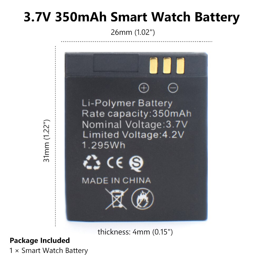 Smartwatch batterie pour montre intelligente GT08 3.7V 350mah Rechargeable Lithium li ion batterie de remplacement pour montres intelligentes GT08
