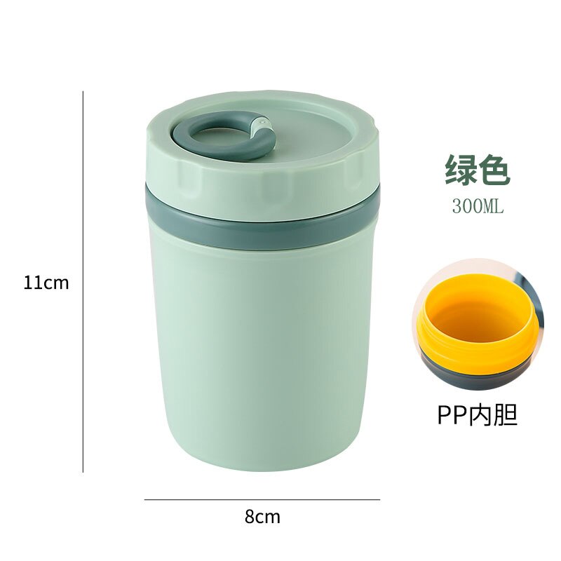 Mini Thermische Lunchbox Voedsel Container Met Lepel Roestvrij Staal Vacuüm Kopje Soep Cup Geïsoleerde Lunchbox Taza Desayuno Portatil: green-PP-330ml