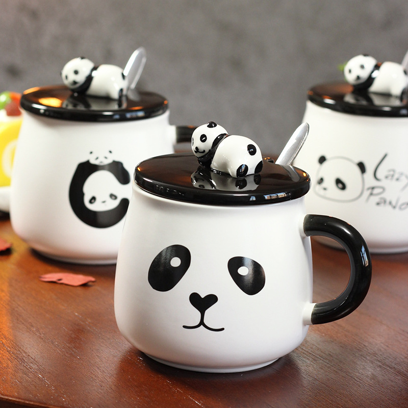 Creatieve 3D Panda Keramische Mok Koffie met Deksel met Lepel Cartoon Panda Keramische Mokken