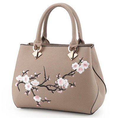 TIZZYDE Flowers Embroidery Women Messenger Bag Cherry Blossoms Simple Popular Handbags Lady Female Brand ZHP26: Khaki