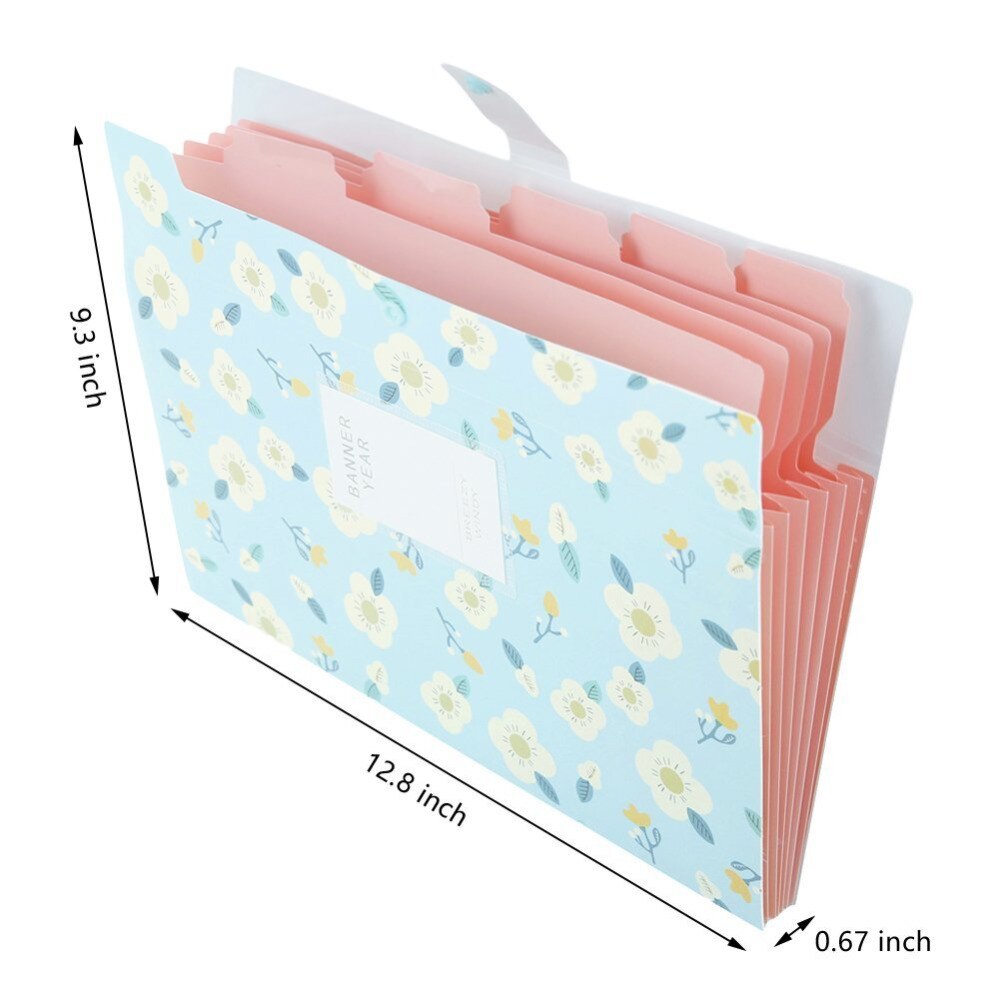 Floral Printed Accordion Document File Folder Expanding Letter Organizer (Blue)