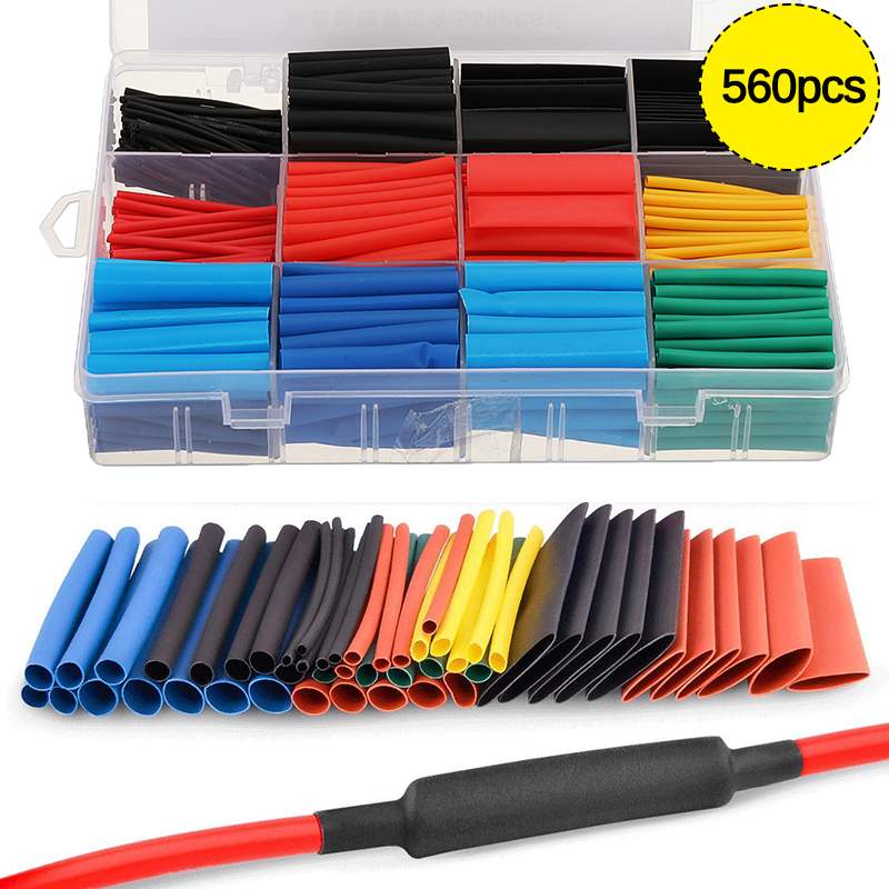 560 Pcs Heat Shrink Tubing Insulation Shrinkable Tubes 2:1 Electrical Wire Cable Wrap Assortment Electric Insulation Sleeve Kit: 560pcs set
