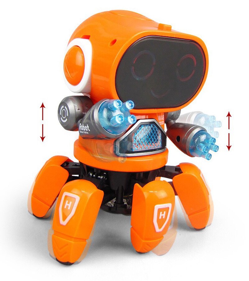 Robot de baile inteligente para niños, juguete electrónico de baile de seis garras, incluye música LED, de cumpleaños: Naranja