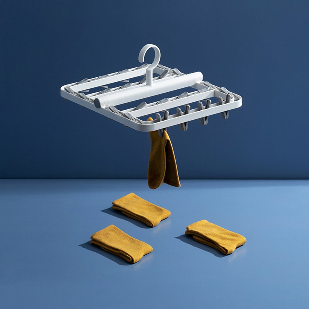 1Pc Plastic Clothes Hanger Multifuntion Sock Rack Windproof Laundry Rack Foldable Clothes Pin (Pale Grey)