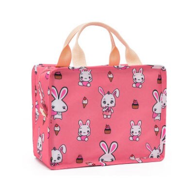 Koeltas Draagbare Voedsel Zak Aluminiumfolie Thermische Doos Rits Ice Pack Leuke Animal Prints Lunchbox: Rose Red Rabbit