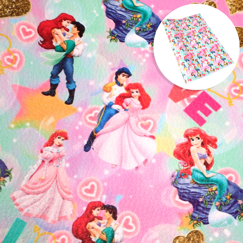 20*34cm Cartoon Princess Printed Lychee Faux Leather Artificial Synthetic Leather Fabric Vinyl Sewing DIY Bows Material,1Yc9596: 1077329036