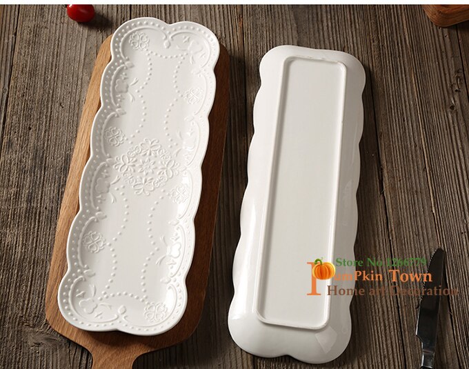 simple Japanese-style embossed butterfly rectangular plate, embossed ceramic white sushi plate, tray, bread plate