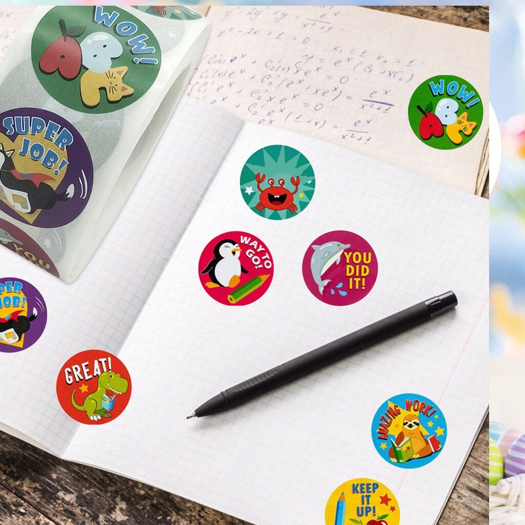 1000pcs School Stickers Cartoon Letter 1 Inch Teacher Supplies for Classroom, Potty Training Stickers, Motivational Stickers