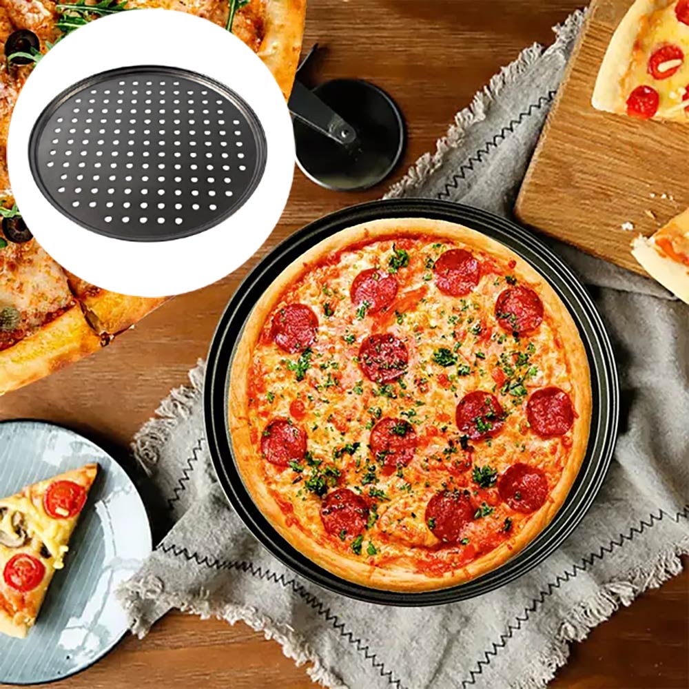 Zwart Koudgewalste Plaat Pizza Pan Bakplaat Met Gaten Non-stick Pizza Pannen Non-stick Pizza Bakken set Gaten Pizza Trays