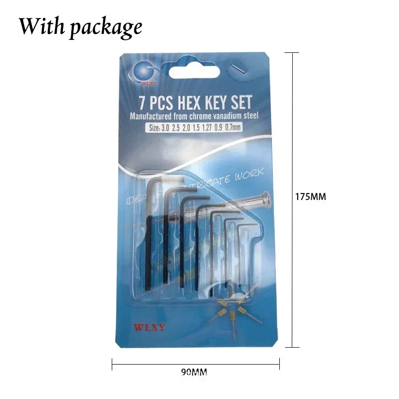 7 Uds 0,7mm 0,9mm 1,3mm 1,5mm 2mm 2,5mm 3mm juego de llaves Allen hexagonal Mini llave hexagonal destornillador Kit de herramientas de mano Micro llave: Plata