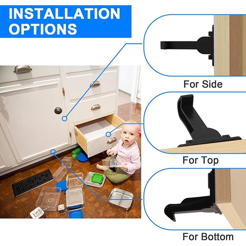 20 Pack Kind Proofing Kast Sloten Zwart, Baby Veiligheid Vergrendelingen Met Sterke Lijm, Baby Proof Klink