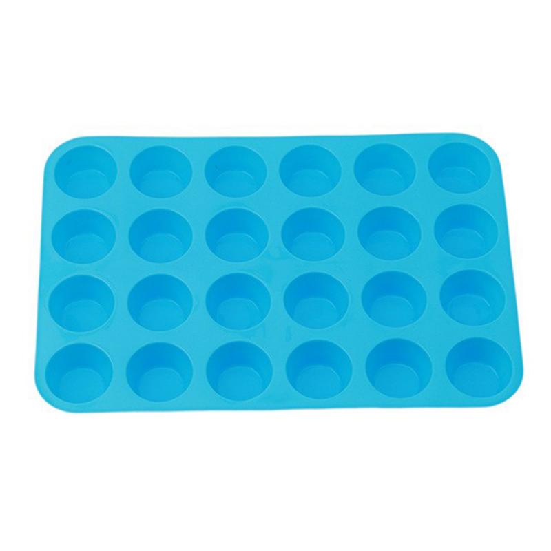 Mini Muffin Mold 24 Holes Silicone Round Mold Non-Stick Pudding Steamed Cake Mold DIY CupcakeCookiesFondantBakingPan Baking Tool: Blue Cake Mold
