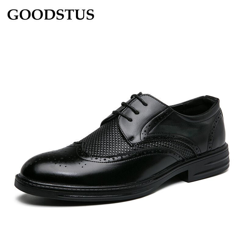 GOODSTUS Men Formal Brogues Shoes Pu Vamp Breathable Rubber Anti-Slip Bottom Comfortable Men Wedding Leather Dress Shoes